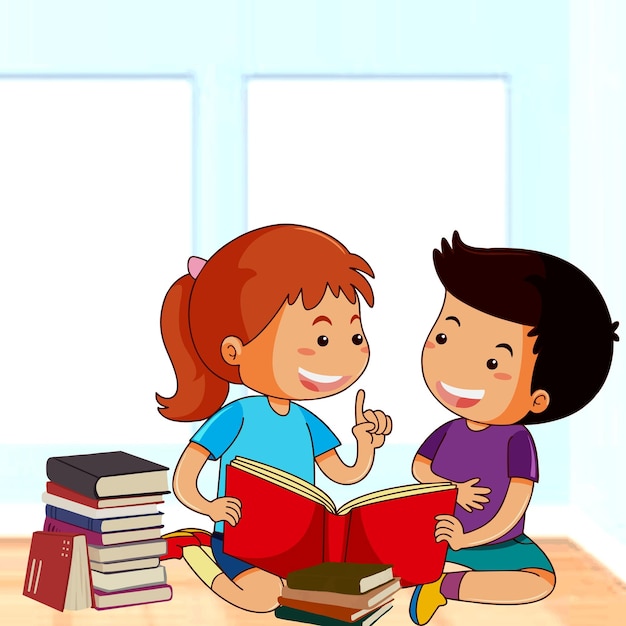 Illustrazione di un bambino che legge un libro vicino alla finestra