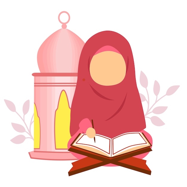 Illustration of a child reading the koran