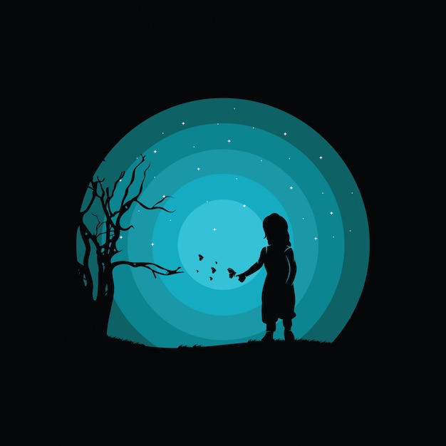 Vector illustration of a child's logo design, silhouette of a child