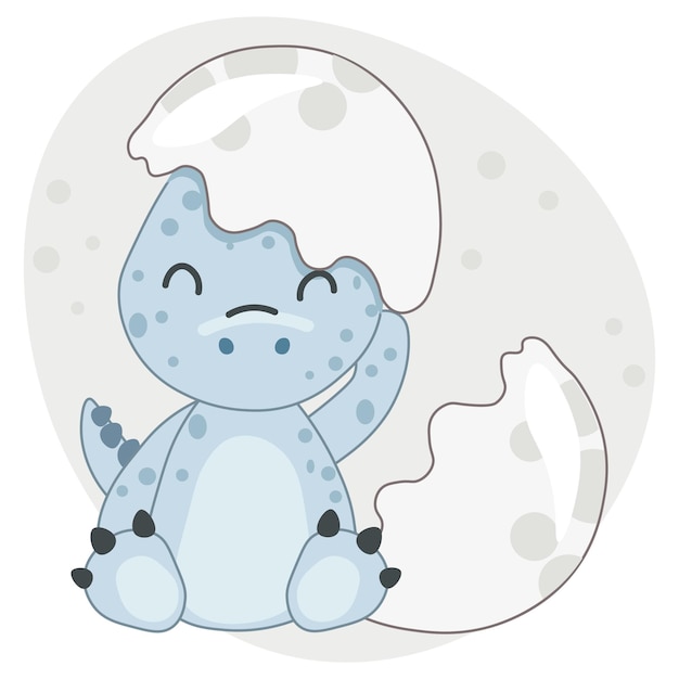 Illustration for children cute blue dinosaurs in a shell on a gentle background