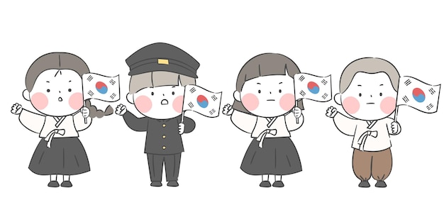 Vector an illustration of children holding the korean national flag