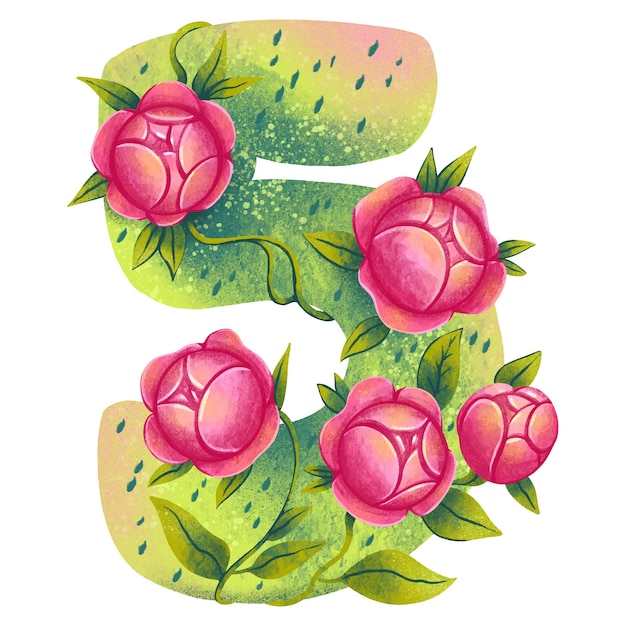 Illustration for children numbers account with flowers and berries made in procreate figure 5