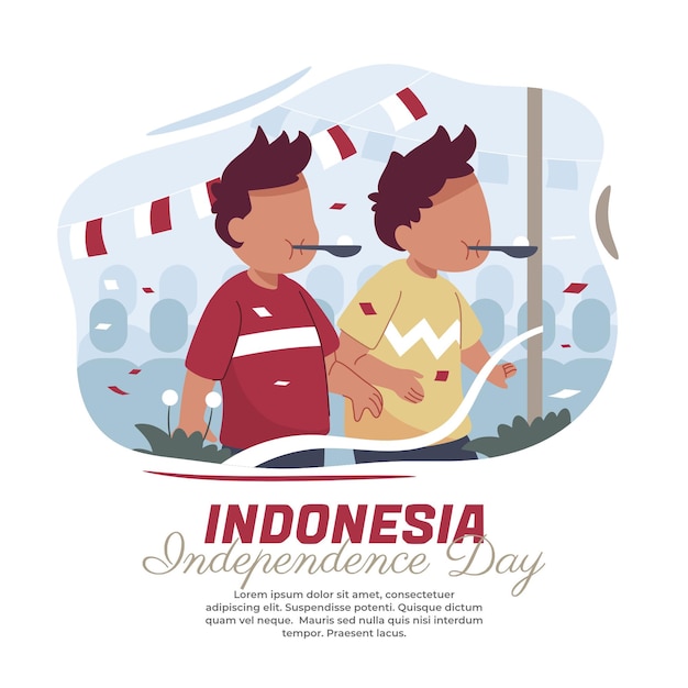 illustration of children racing marbles on Indonesian independence day