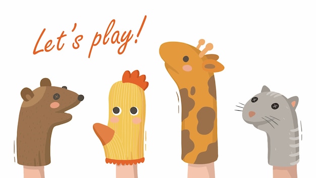 Vector illustration of children's home puppet finger theater animals from socks
