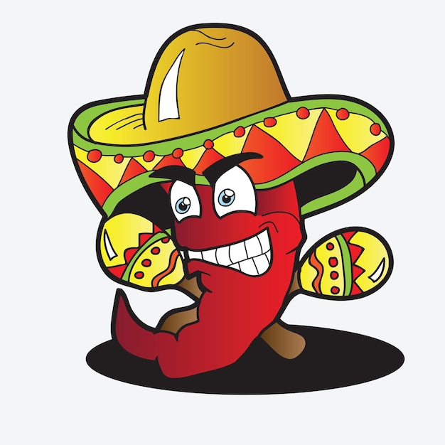 Illustration of a Chili Character  pepper with a Pair of Maracas