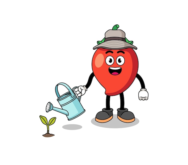Illustration of chili pepper cartoon watering the plant