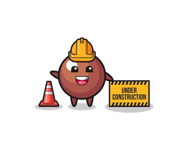 Illustration of chocolate ball with under construction banner , cute design