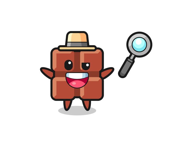 Illustration of the chocolate bar mascot as a detective who manages to solve a case