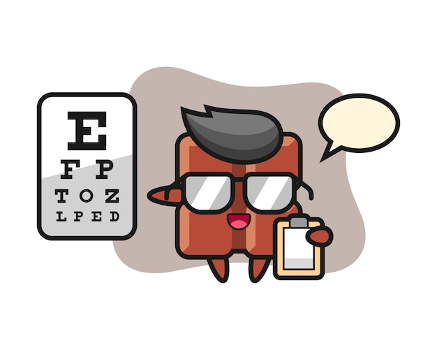 Illustration of chocolate bar mascot as a ophthalmology, cute kawaii style.