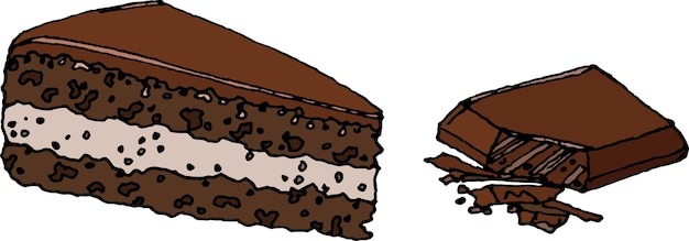 Illustration of a chocolate cake and chocolate on a white background Sweet pie pie and ingredient