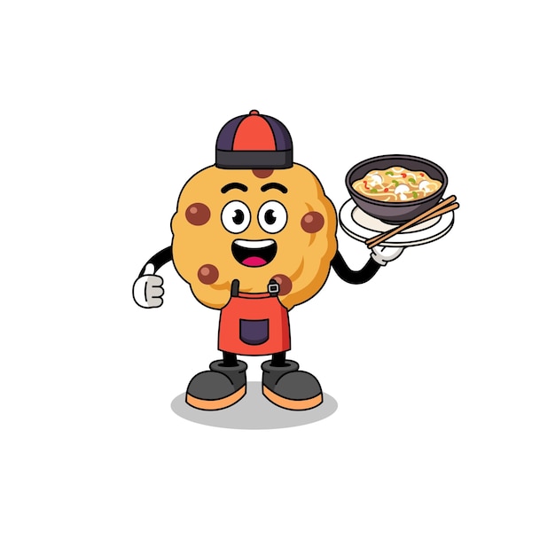 Illustration of chocolate chip cookie as an asian chef character design