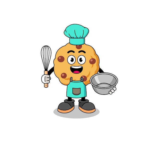 Illustrazione del biscotto con gocce di cioccolato come design del personaggio di uno chef di panetteria