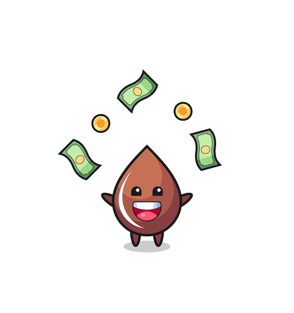 Illustration of the chocolate drop catching money falling from the sky cute design