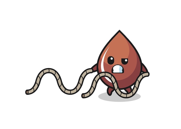 Illustration of chocolate drop doing battle rope workout , cute design