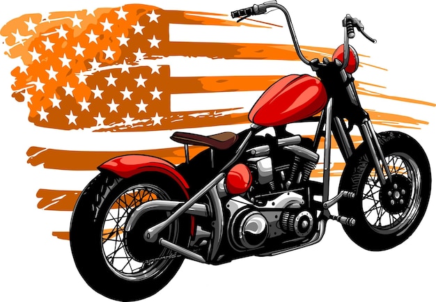 illustration of chopper motorcycle with american flag