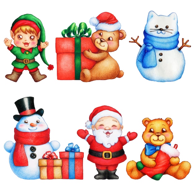 Illustration of christmas cute characters set