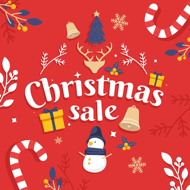 Illustration of a christmas sale concept with bold colors and various christmas elements