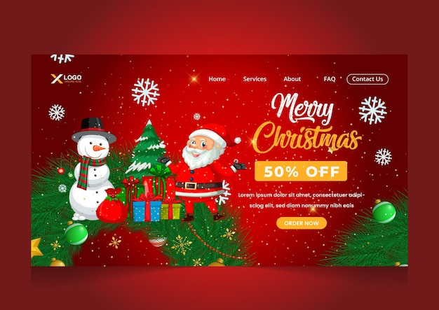 Illustration of christmas sell offer landing page design template