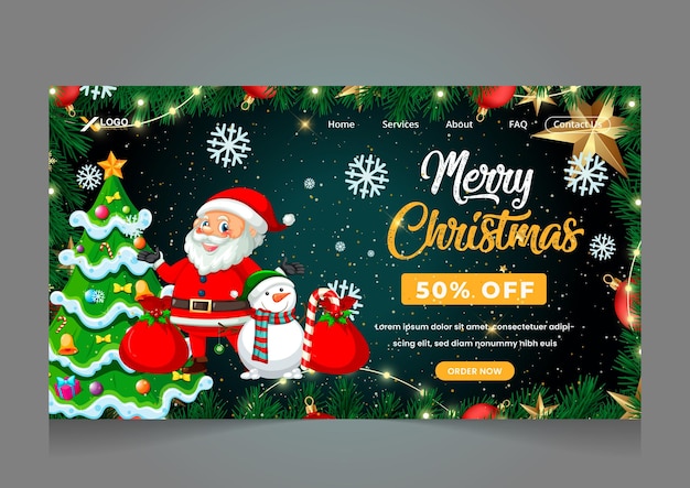 Illustration of christmas sell offer landing page design template