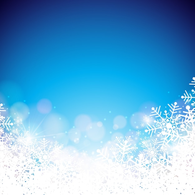 Illustration on a christmas theme with snowflakes on shiny blue background.