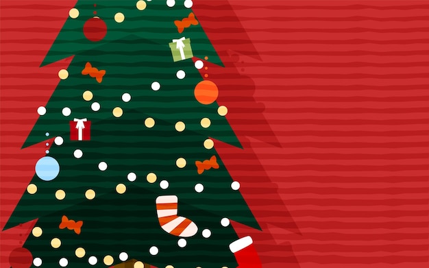 Illustration of Christmas tree close-up and red background