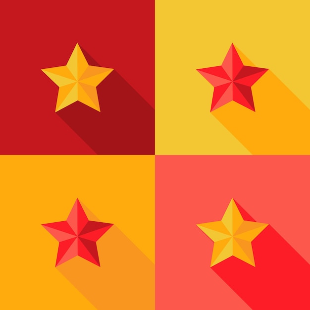 Illustrazione di natale giallo e rosso star flat set icon