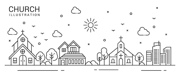 Vector illustration of a church with building