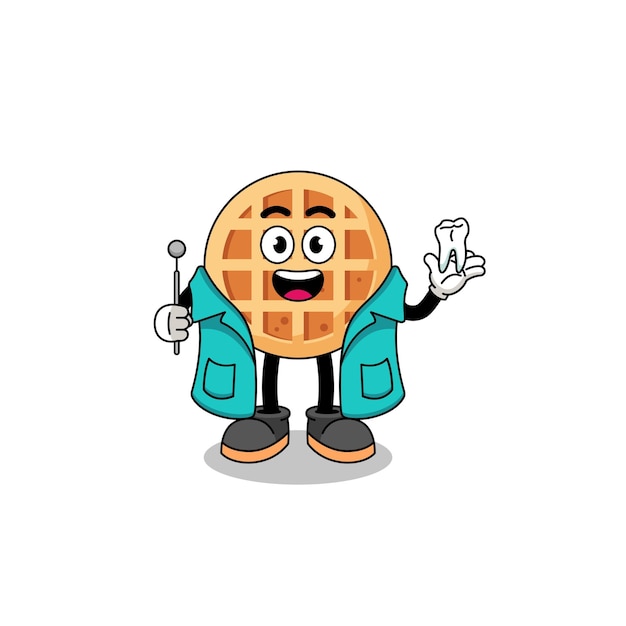 Illustration of circle waffle mascot as a dentist