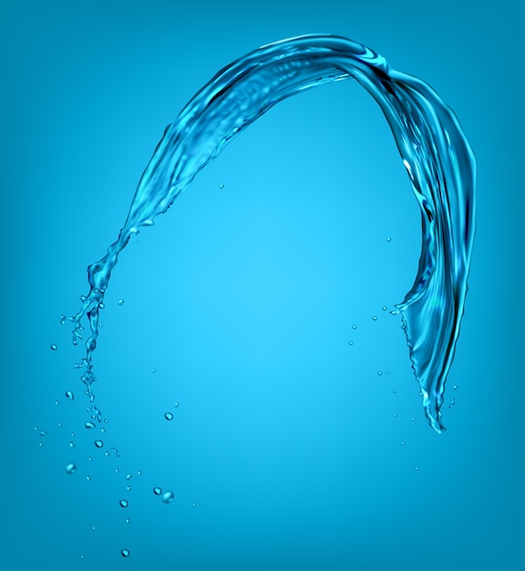  illustration of clear water splash with drops on blue background