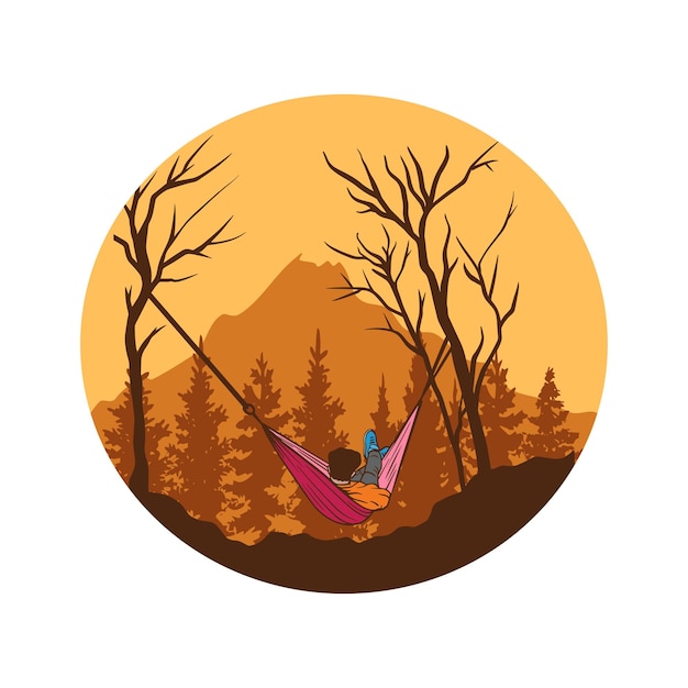 Иллюстрация альпиниста, спящего на дереве