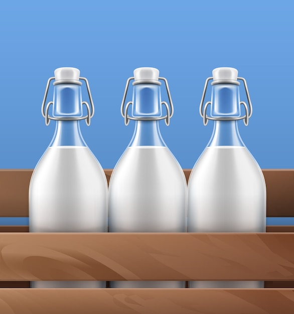 Vector illustration closeup view of glass bottles