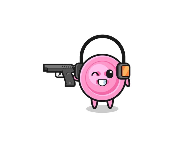 Illustration of clothing button cartoon doing shooting range cute design