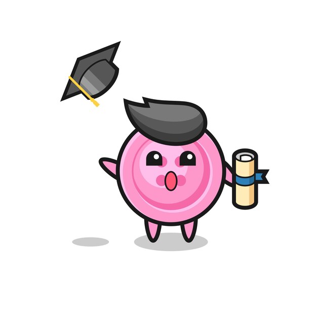 Illustration of clothing button cartoon throwing the hat at graduation , cute design