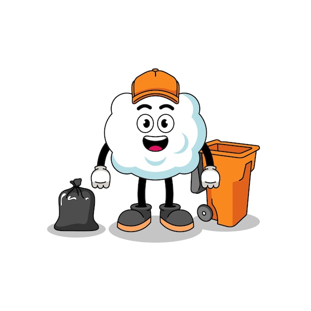 Illustration of cloud cartoon as a garbage collector