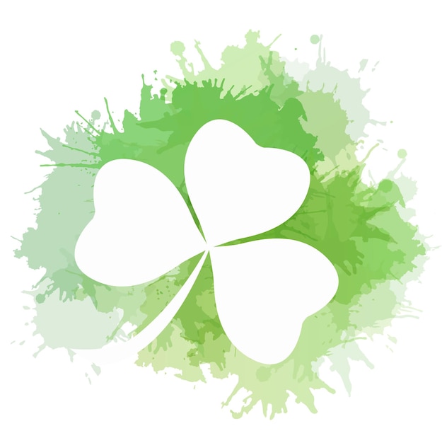 Illustration of clover with green watercolor splashes Vector el