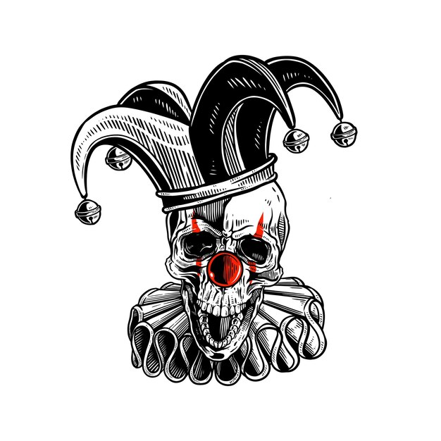 illustration of a clown skull with its distinctive collar