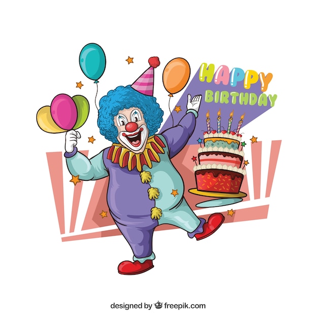 Illustration of clown with cake