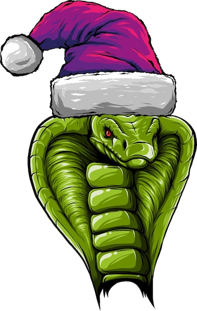 Vector illustration of cobra snake with christmas hat