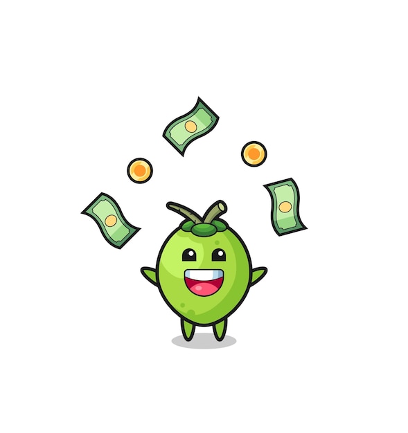 Vector illustration of the coconut catching money falling from the sky