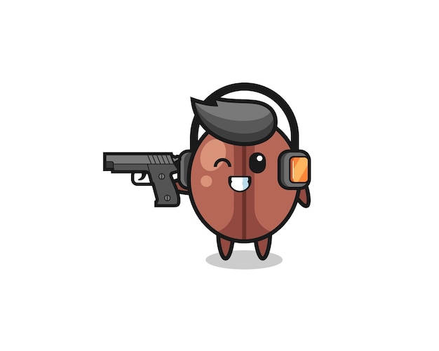 Vector illustration of coffee bean cartoon doing shooting range