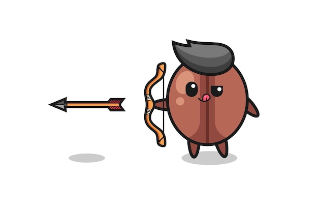 Illustration of coffee bean character doing archery