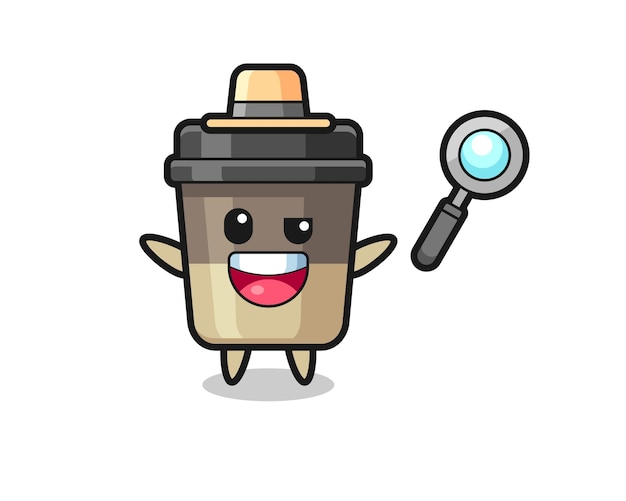 Illustration of the coffee cup mascot as a detective who manages to solve a case