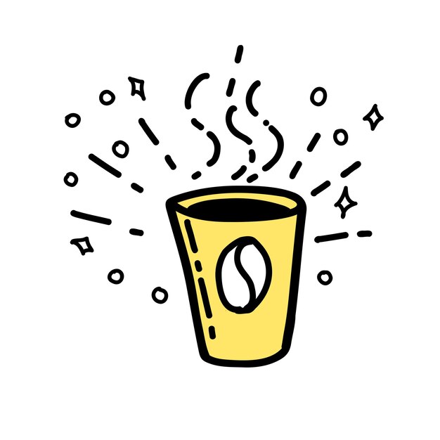 Vector illustration coffee cup yellow color in doodle style