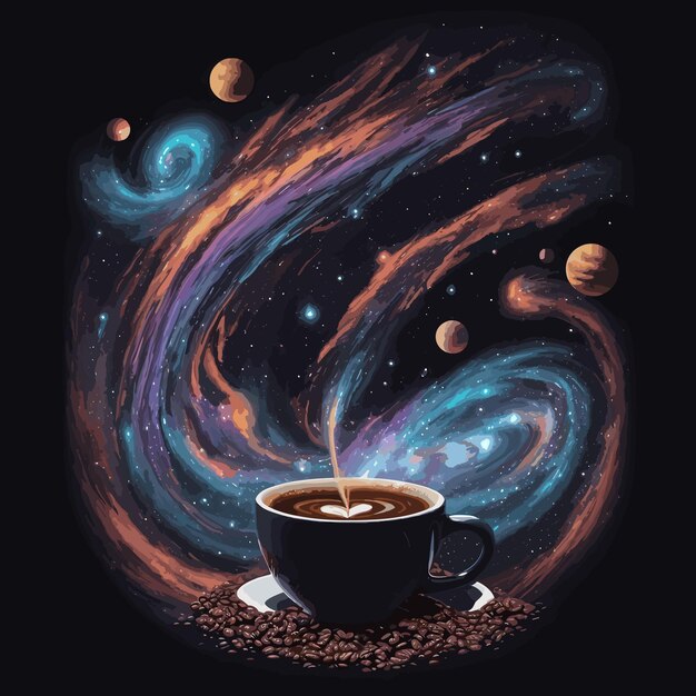 Vector illustration coffee lost in galaxy background