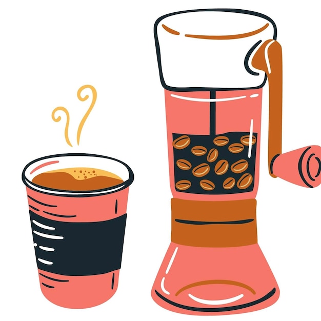 Vector illustration of a coffee maker and a cup of coffee