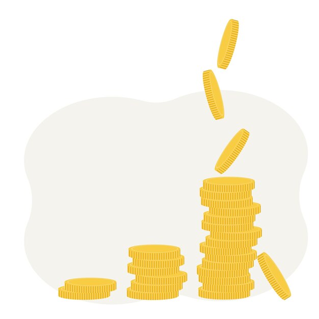 Illustration of coins with magnification. Profit and Income Concept