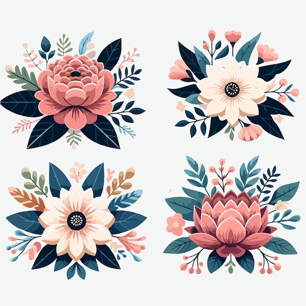 Vector illustration of a collection of flowers in a flat design style