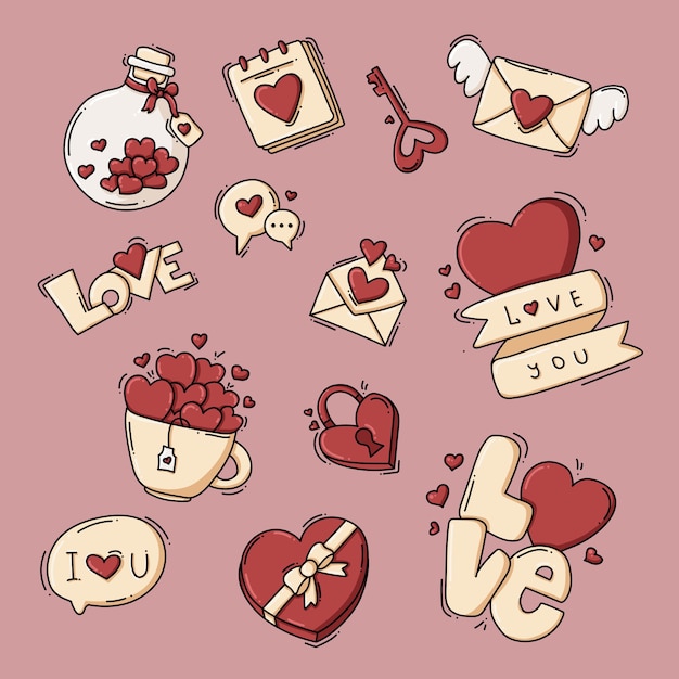 illustration of collection love items