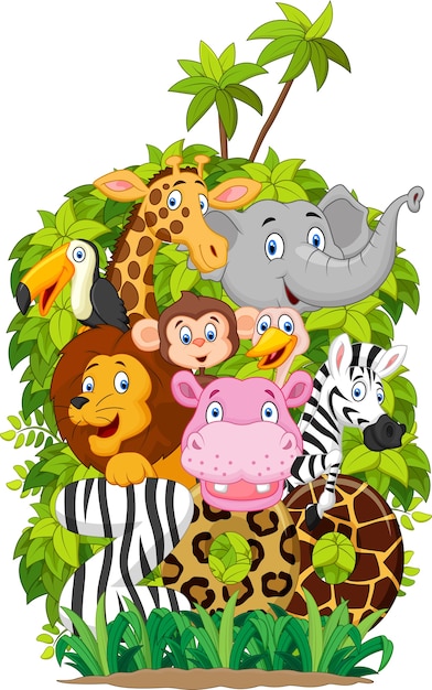 白い背景に動物園の動物のイラスト集 プレミアムベクター