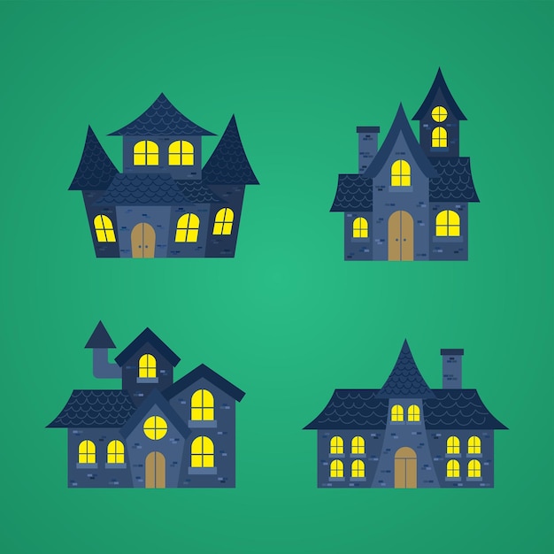 Vector illustration collection of spooky haunted houses